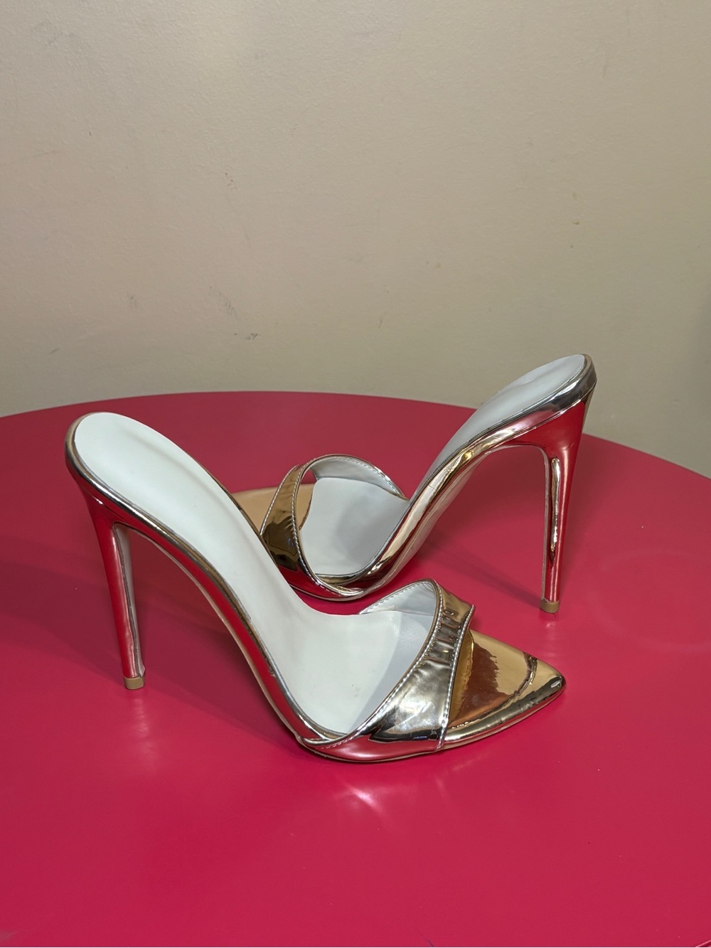 Metallic Gold Open-Toe High Heel Mule Size 7.5 - Picture 4 of 7